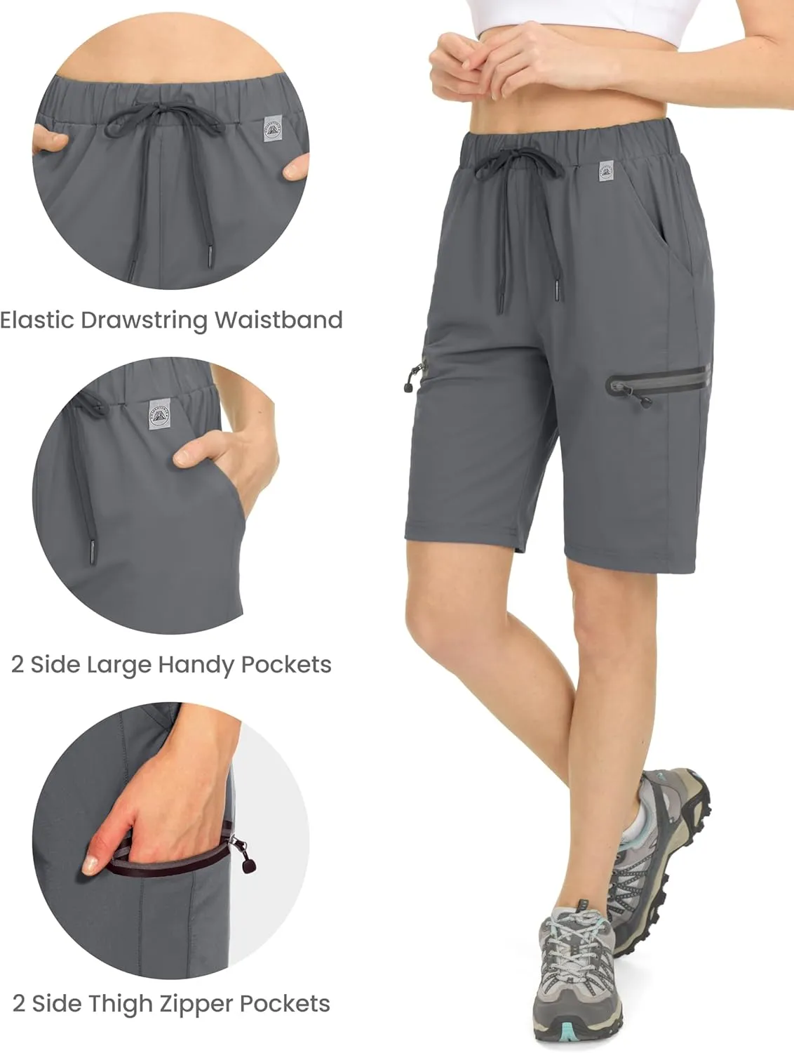 Mapamyumco Women's Hiking Cargo Shorts Ultra Stretch Quick Dry Lightweight for Camping Travel Golf with Zipper Pockets