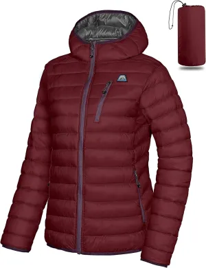 Mapamyumco Women's Puffer Jacket, Lightweight Hooded Winter Coat Windproof and Packable