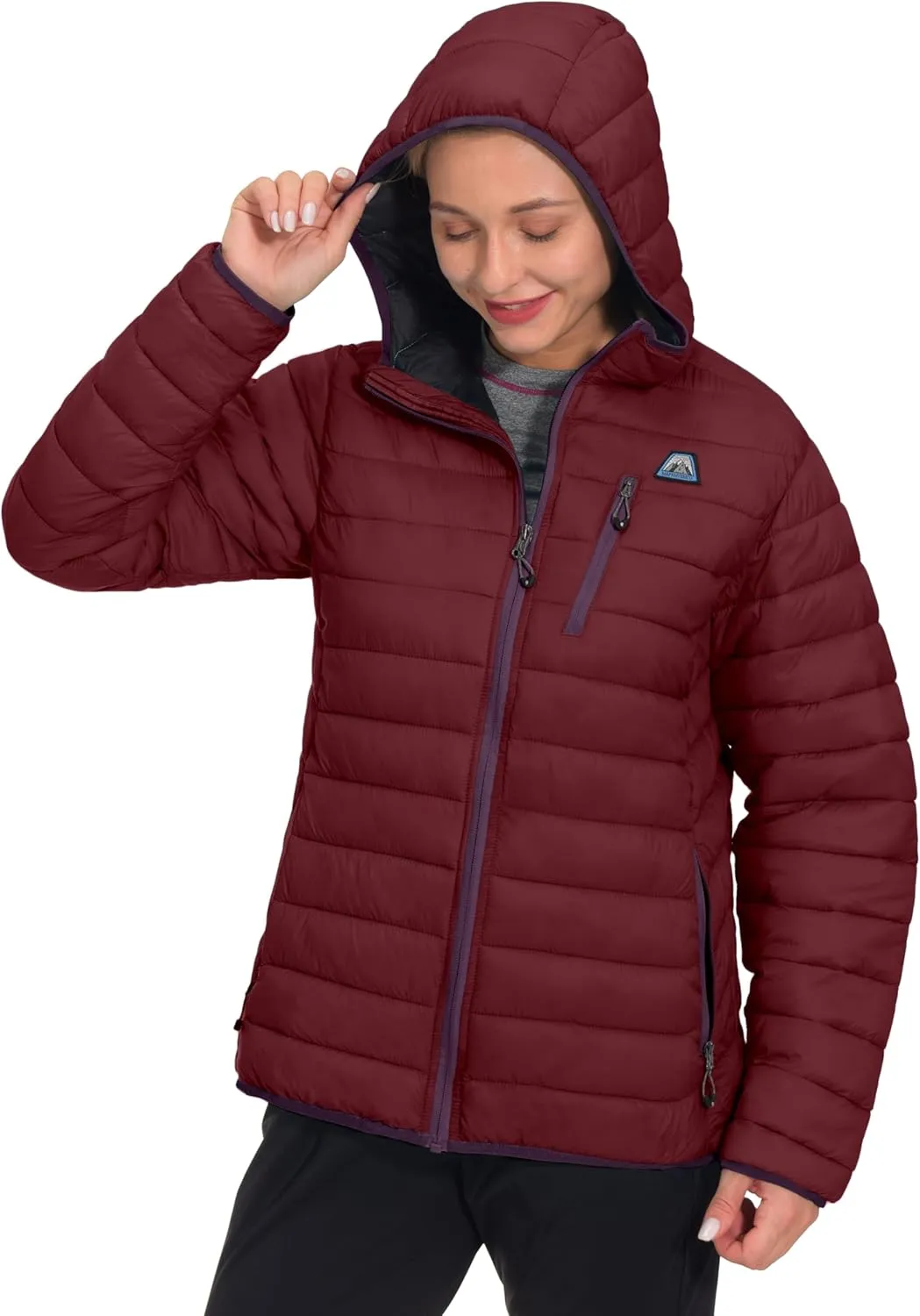 Mapamyumco Women's Puffer Jacket, Lightweight Hooded Winter Coat Windproof and Packable