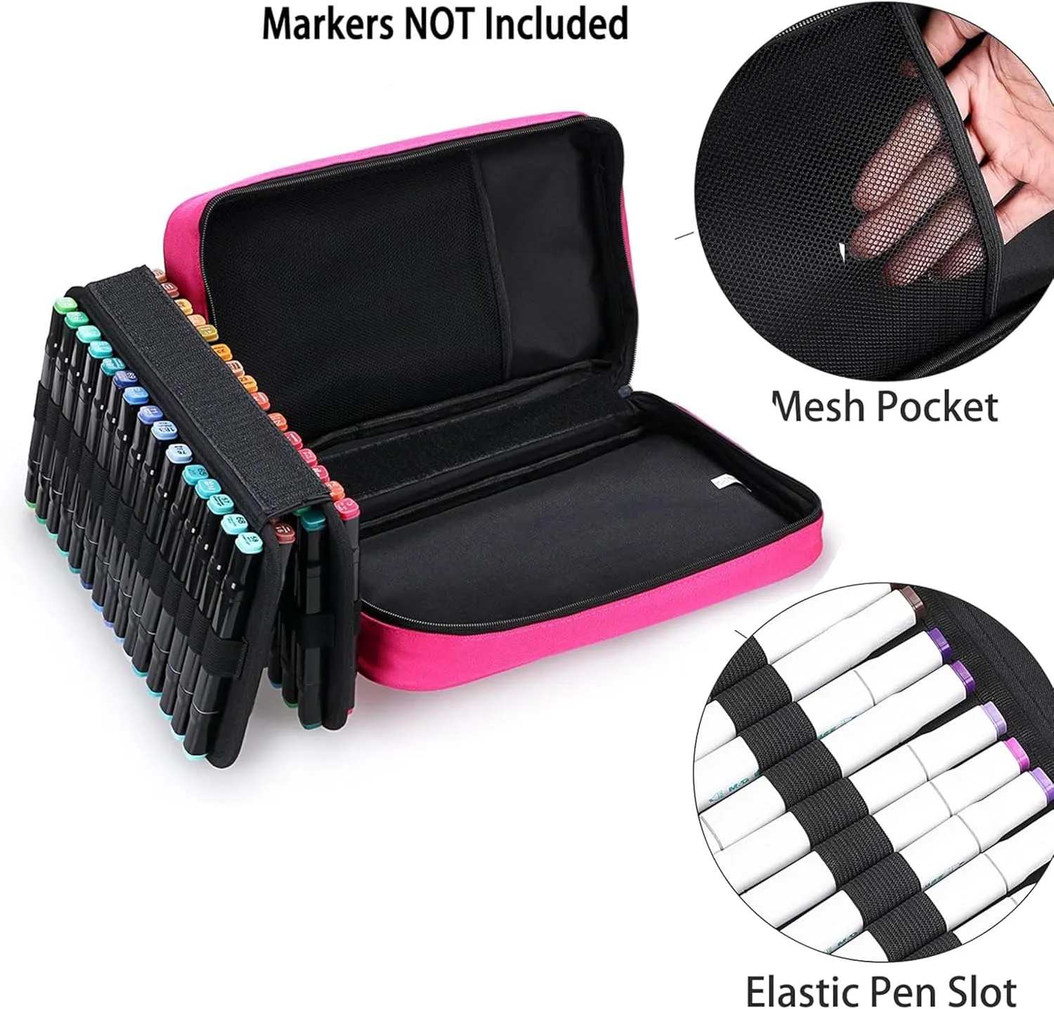 Marker Case, 60 Slots Green Alcohol Marker Case Markers Carrying Bag Holder for Art Sketch Marker, Permanent Paint Marker, Dry Erase Marker, Repair Marker Pen, Color Highlighte Art Supplies