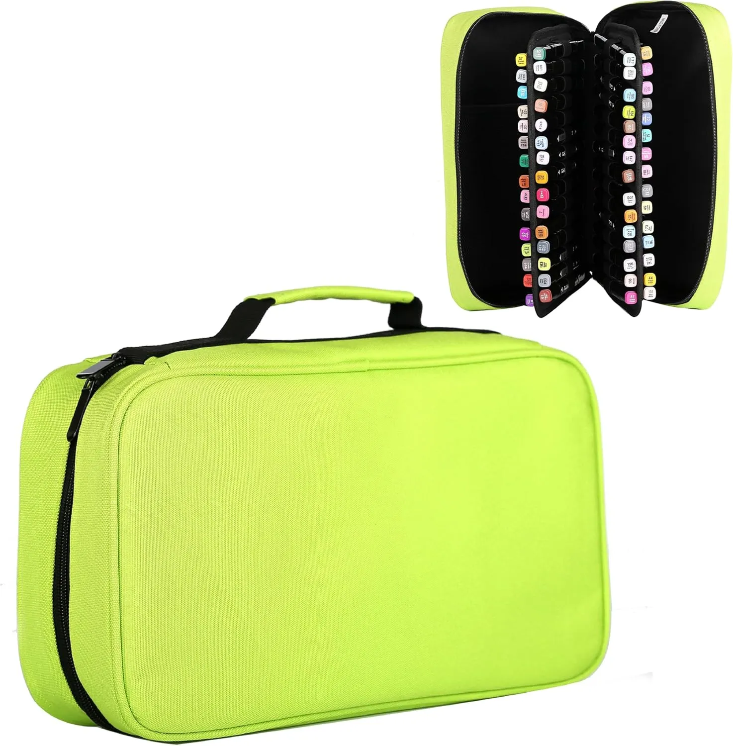 Marker Case, 60 Slots Green Alcohol Marker Case Markers Carrying Bag Holder for Art Sketch Marker, Permanent Paint Marker, Dry Erase Marker, Repair Marker Pen, Color Highlighte Art Supplies