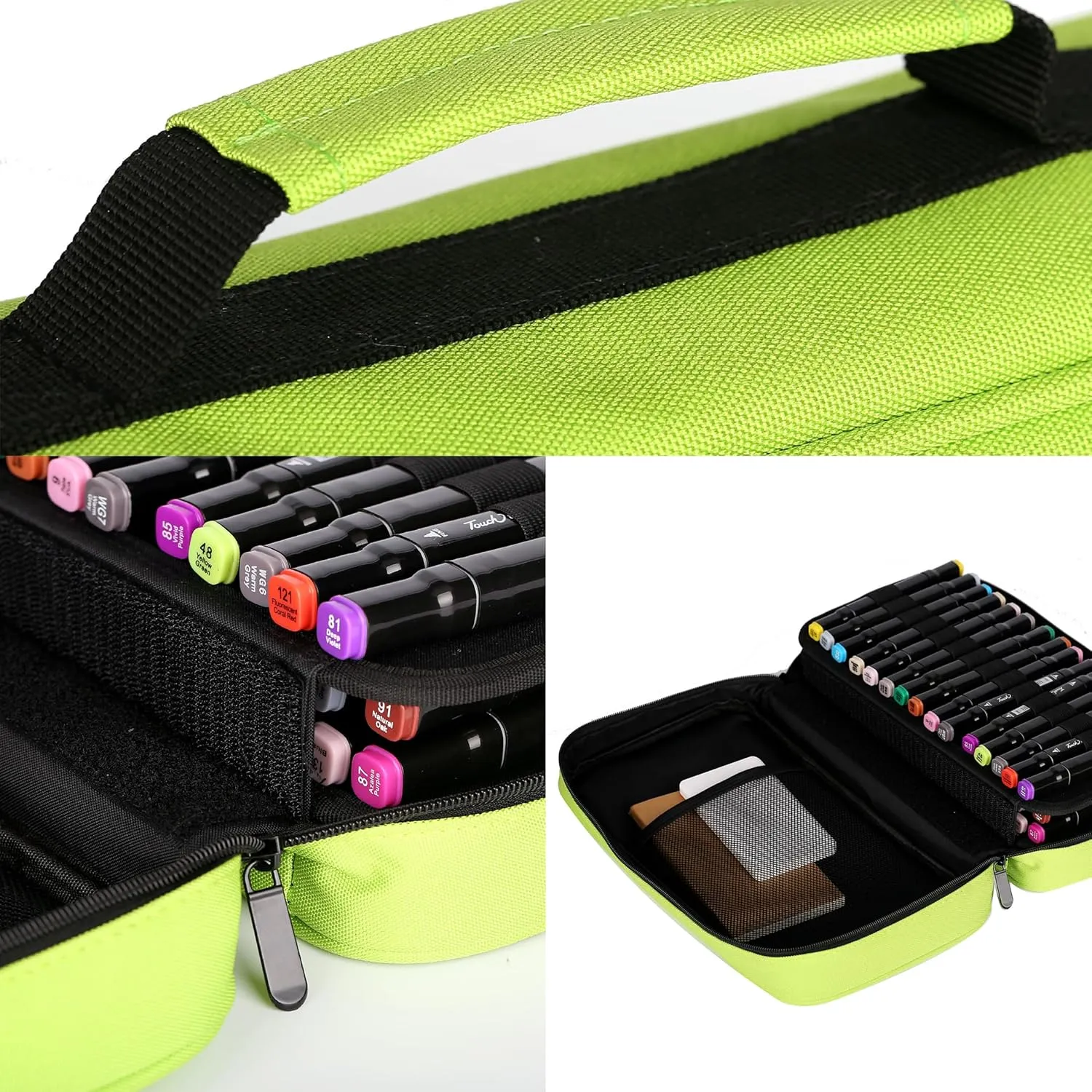 Marker Case, 60 Slots Green Alcohol Marker Case Markers Carrying Bag Holder for Art Sketch Marker, Permanent Paint Marker, Dry Erase Marker, Repair Marker Pen, Color Highlighte Art Supplies