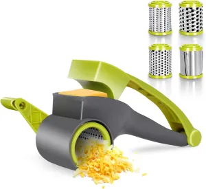 Masthome Cheese Grater with Handle,Parmesan Cheese Grater Hand Crank,Rotary Vegetable Chopper with 4 Stainless Steel Drums for Grating and Shredding Hard Cheese, Chocolate, Nuts
