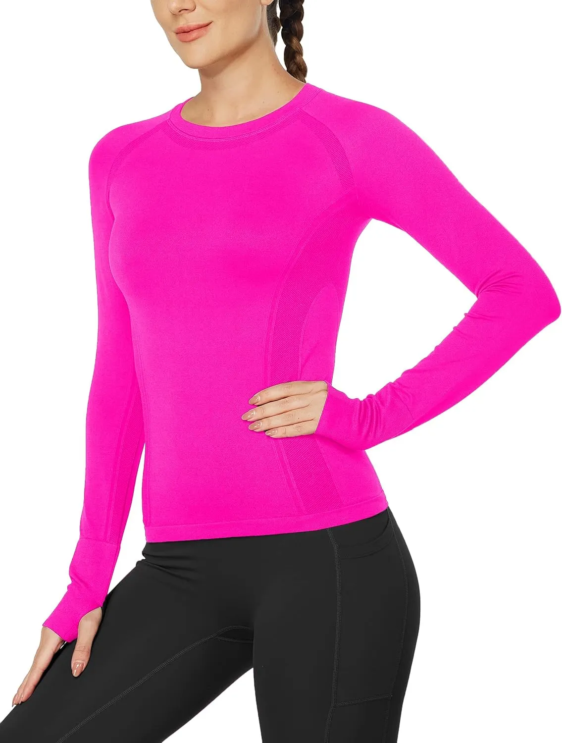 MathCat Workout Shirts for Women Long Sleeve, Workout Tops for Women, Quick Dry Gym Athletic Tops，Seamless Yoga Shirts