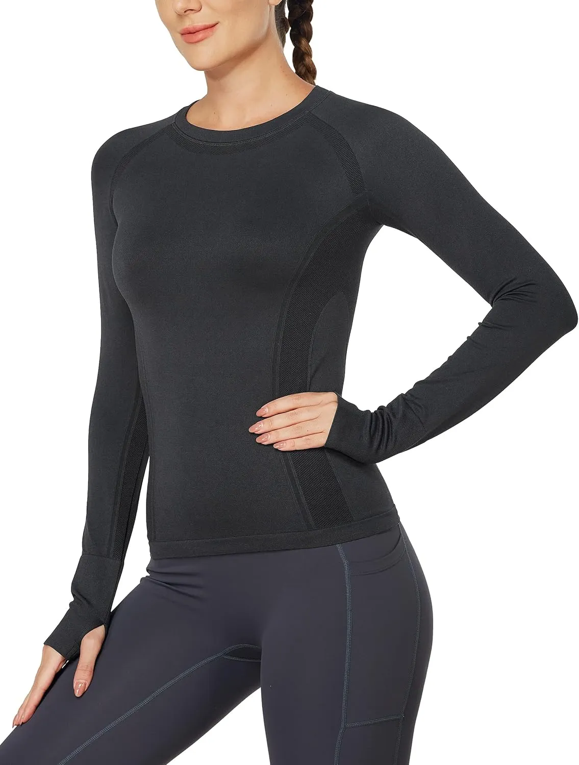 MathCat Workout Shirts for Women Long Sleeve, Workout Tops for Women, Quick Dry Gym Athletic Tops，Seamless Yoga Shirts