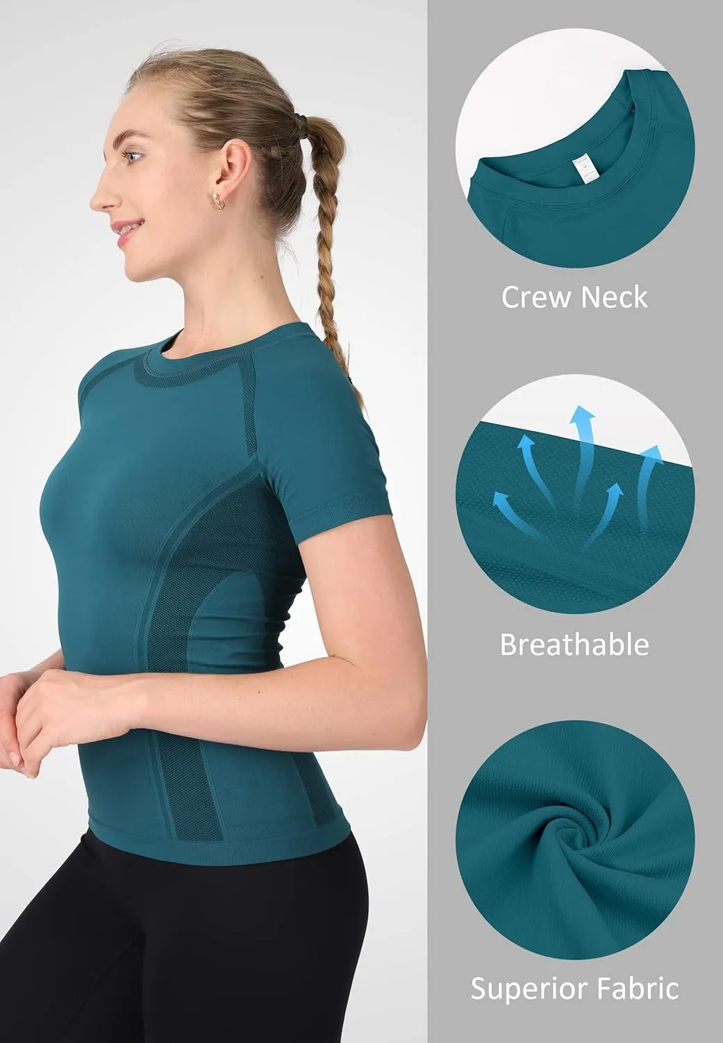 MathCat Workout Shirts for Women Short Sleeve, Workout Tops for Women, Quick Dry Gym Athletic Tops，Seamless Yoga Shirts