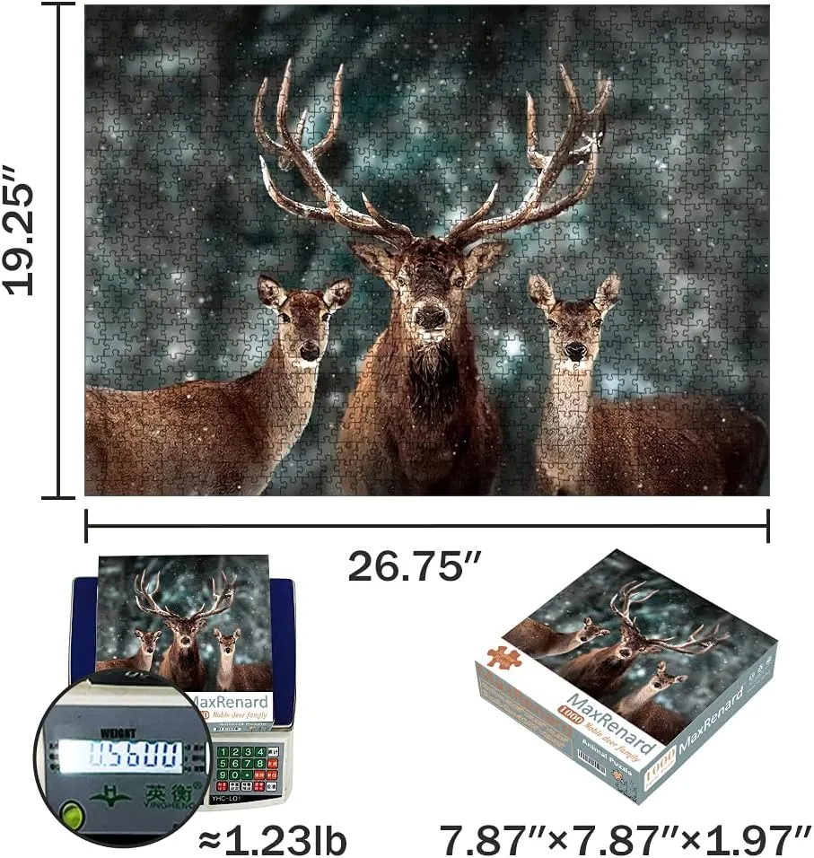 MaxRenard Game 1000 Pieces Jigsaw Puzzle for Adult Animal Toy Noble Deer Family