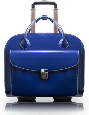 McKlein 15" Leather Wheeled Ladies' Laptop Briefcase- GRANVILLE- Navy