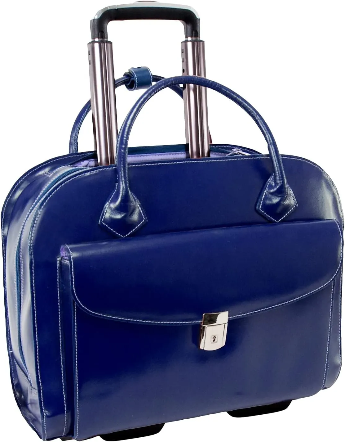 McKlein 15" Leather Wheeled Ladies' Laptop Briefcase- GRANVILLE- Navy