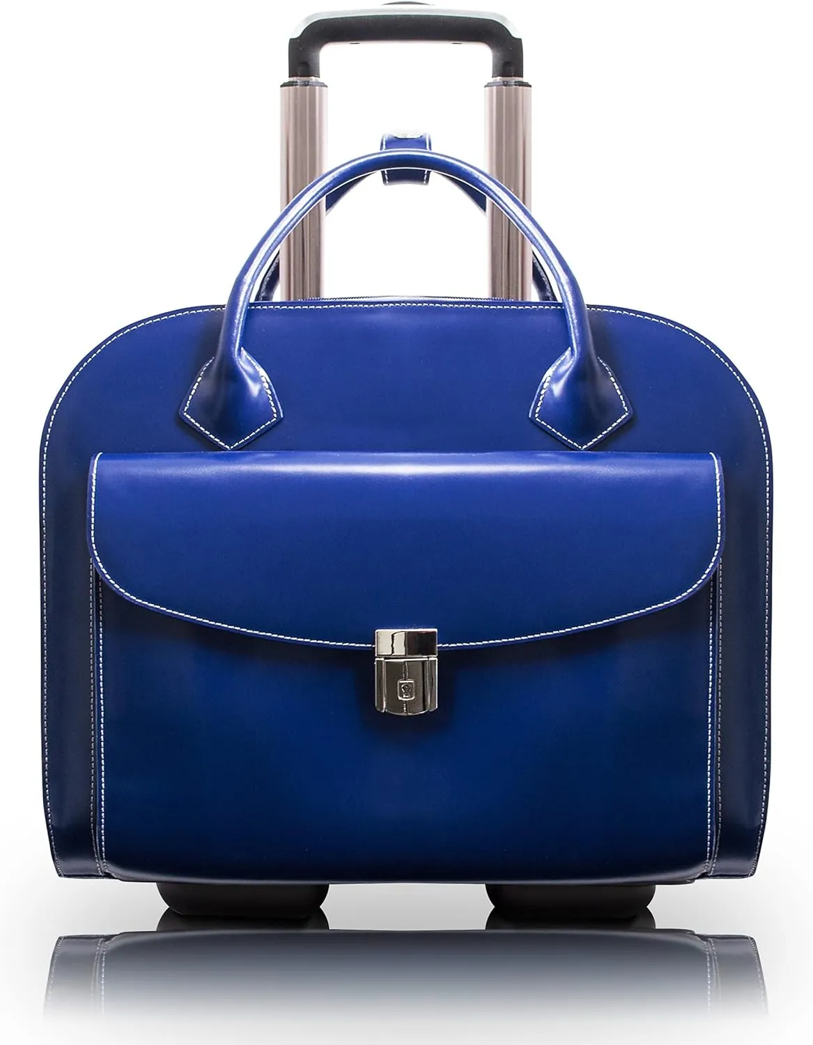 McKlein 15" Leather Wheeled Ladies' Laptop Briefcase- GRANVILLE- Navy