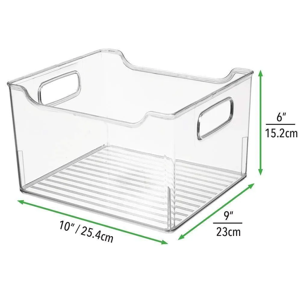 mDesign Plastic Kitchen Pantry Cabinet, Refrigerator or Freezer Food Storage Bin with Handles - Organizer for Fruit, Yogurt, Snacks, Pasta - BPA Free, 10" Long, 4 Pack - Clear