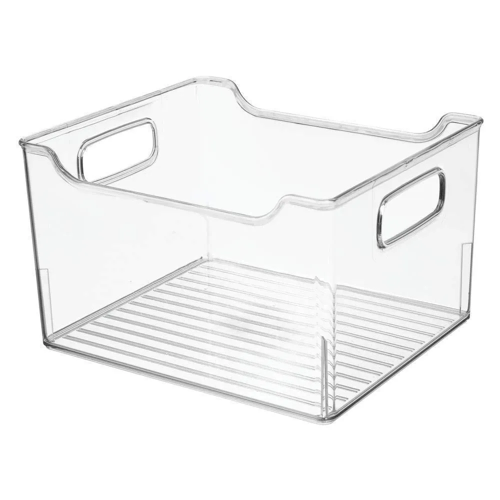 mDesign Plastic Kitchen Pantry Cabinet, Refrigerator or Freezer Food Storage Bin with Handles - Organizer for Fruit, Yogurt, Snacks, Pasta - BPA Free, 10" Long, 4 Pack - Clear