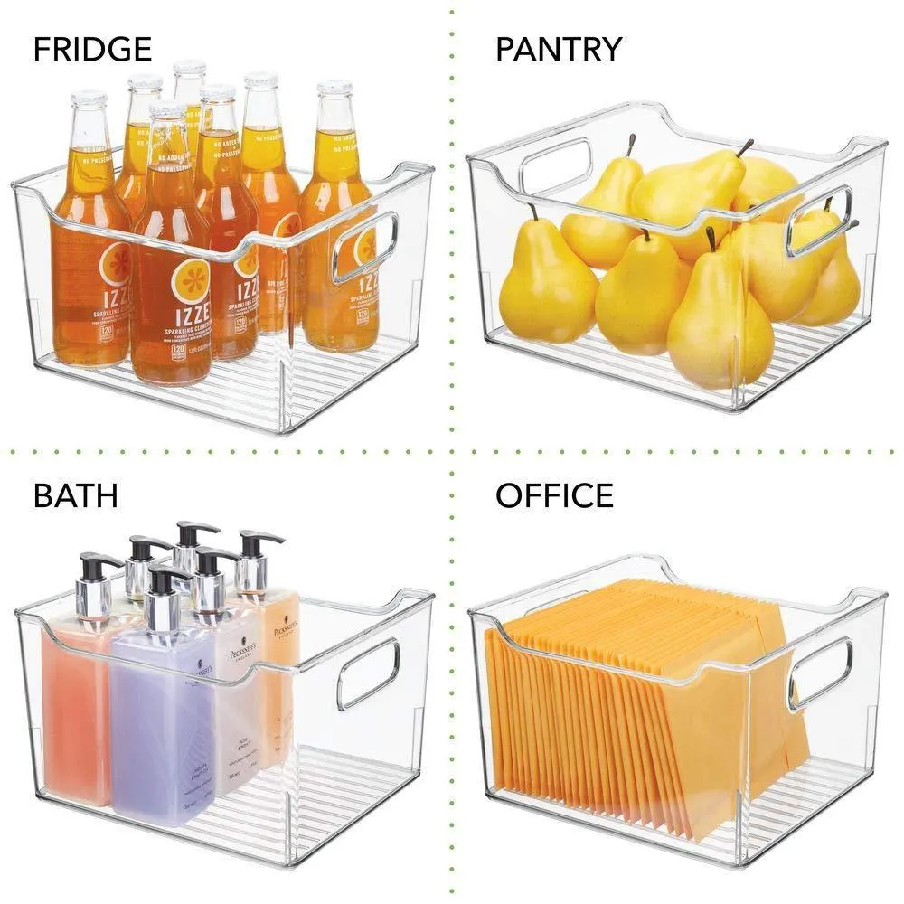 mDesign Plastic Kitchen Pantry Cabinet, Refrigerator or Freezer Food Storage Bin with Handles - Organizer for Fruit, Yogurt, Snacks, Pasta - BPA Free, 10" Long, 4 Pack - Clear
