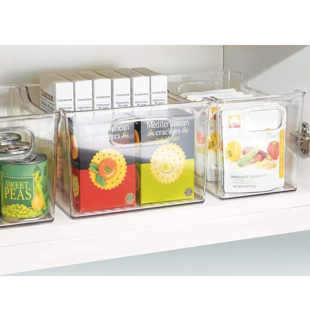 mDesign Plastic Kitchen Pantry Cabinet, Refrigerator or Freezer Food Storage Bin with Handles - Organizer for Fruit, Yogurt, Snacks, Pasta - BPA Free, 10" Long, 4 Pack - Clear
