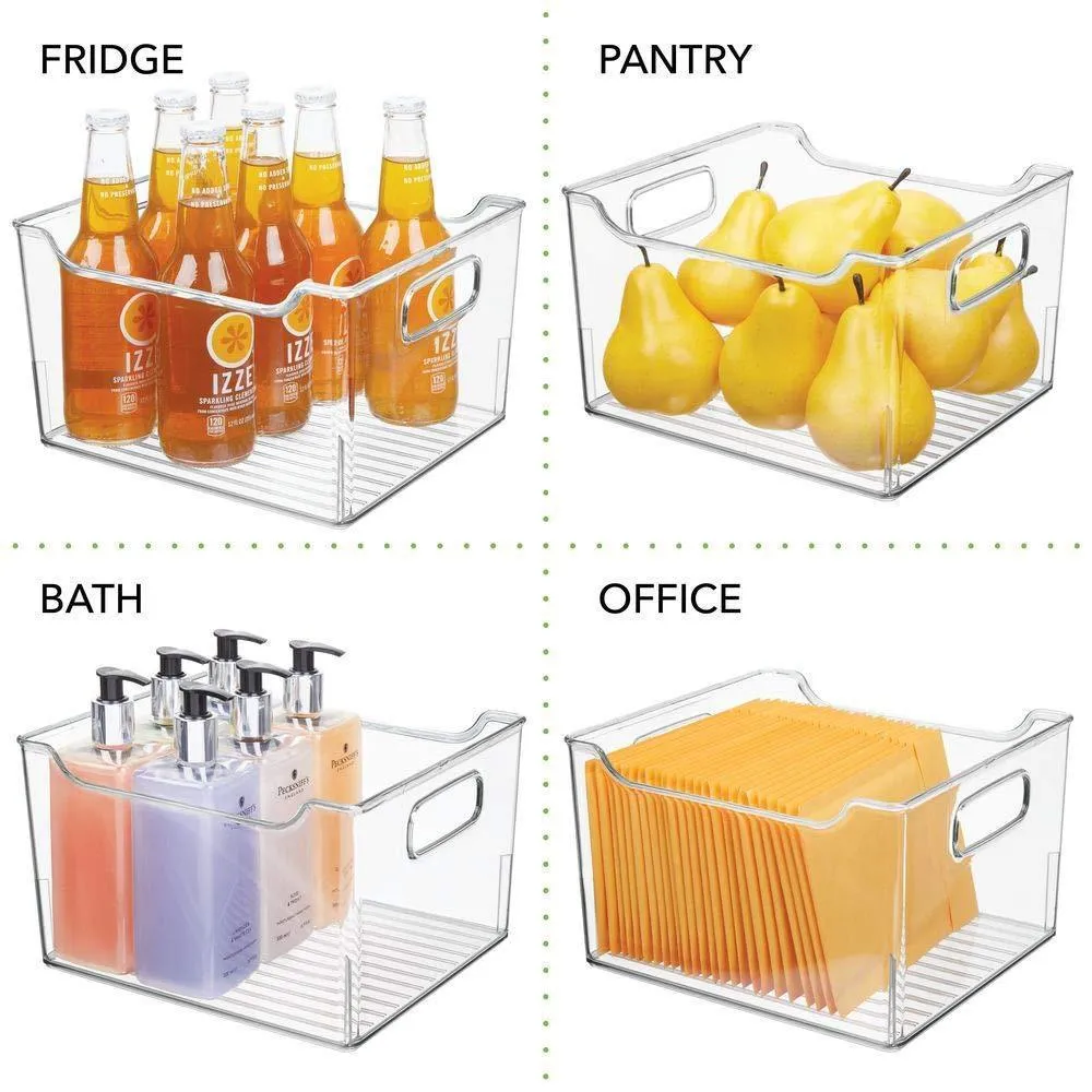 mDesign Plastic Kitchen Pantry Cabinet, Refrigerator or Freezer Food Storage Bin with Handles - Organizer for Fruit, Yogurt, Snacks, Pasta - BPA Free, 10" Long, 4 Pack - Clear