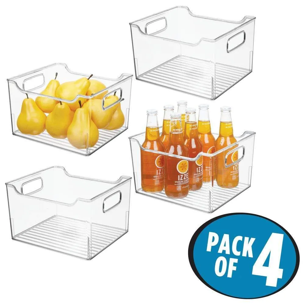 mDesign Plastic Kitchen Pantry Cabinet, Refrigerator or Freezer Food Storage Bin with Handles - Organizer for Fruit, Yogurt, Snacks, Pasta - BPA Free, 10" Long, 4 Pack - Clear