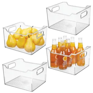 mDesign Plastic Kitchen Pantry Cabinet, Refrigerator or Freezer Food Storage Bin with Handles - Organizer for Fruit, Yogurt, Snacks, Pasta - BPA Free, 10" Long, 4 Pack - Clear