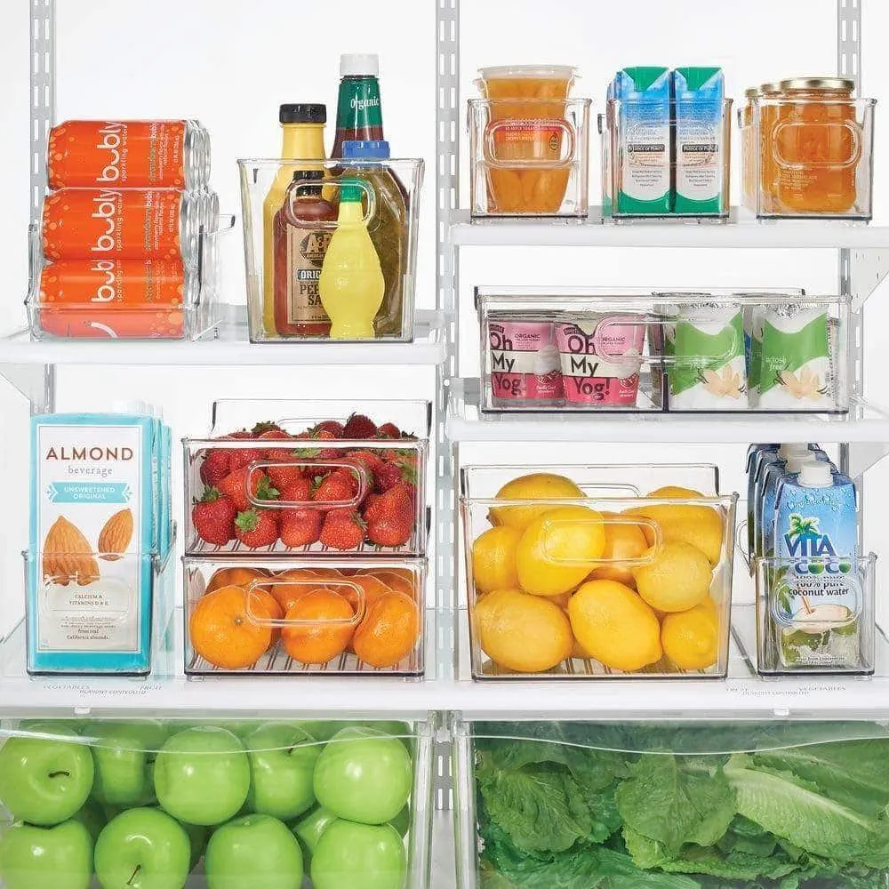 mDesign Plastic Kitchen Pantry Cabinet, Refrigerator or Freezer Food Storage Bin with Handles - Organizer for Fruit, Yogurt, Snacks, Pasta - BPA Free, 10" Long, 8 Pack - Clear