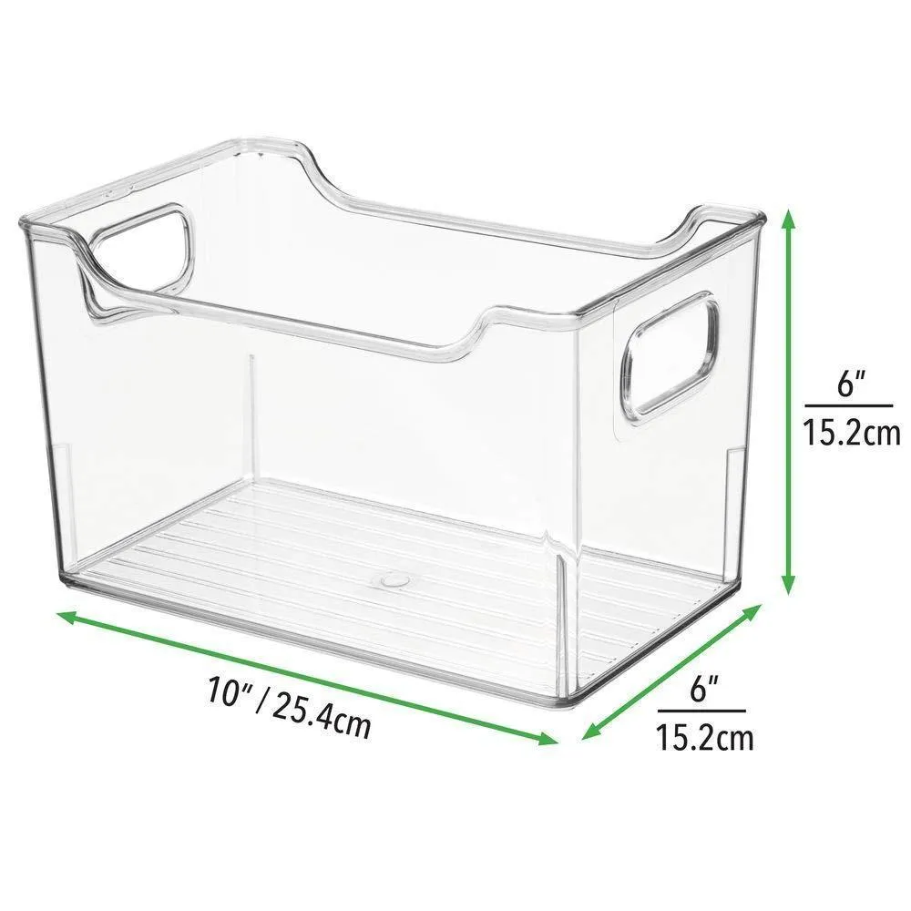 mDesign Plastic Kitchen Pantry Cabinet, Refrigerator or Freezer Food Storage Bin with Handles - Organizer for Fruit, Yogurt, Snacks, Pasta - BPA Free, 10" Long, 8 Pack - Clear