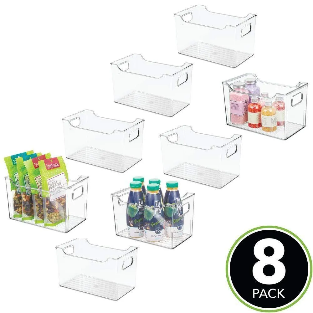 mDesign Plastic Kitchen Pantry Cabinet, Refrigerator or Freezer Food Storage Bin with Handles - Organizer for Fruit, Yogurt, Snacks, Pasta - BPA Free, 10" Long, 8 Pack - Clear