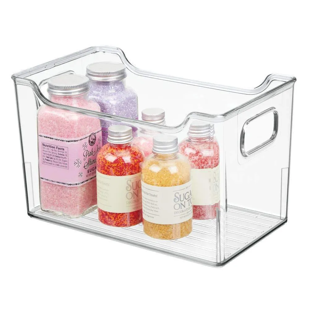 mDesign Plastic Kitchen Pantry Cabinet, Refrigerator or Freezer Food Storage Bin with Handles - Organizer for Fruit, Yogurt, Snacks, Pasta - BPA Free, 10" Long, 8 Pack - Clear