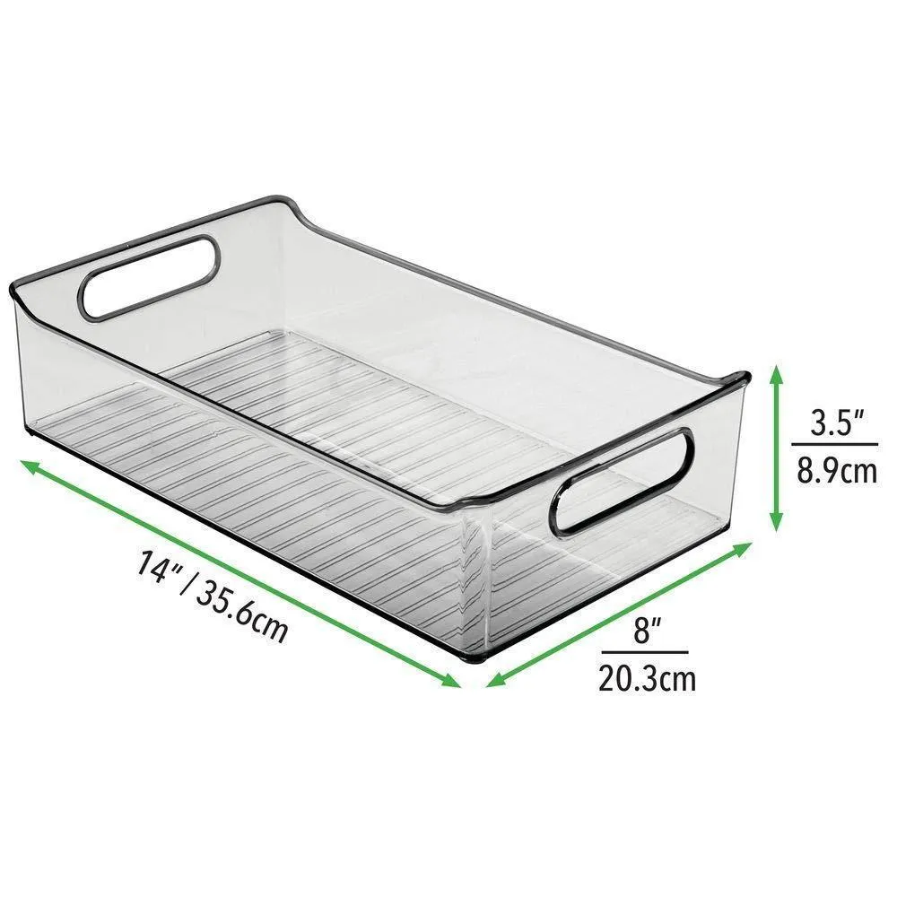 mDesign Wide Plastic Kitchen Pantry Cabinet, Refrigerator or Freezer Food Storage Bin with Handles - Organizer for Fruit, Yogurt, Snacks, Pasta - BPA Free, 14" Long, 4 Pack - Smoke Gray