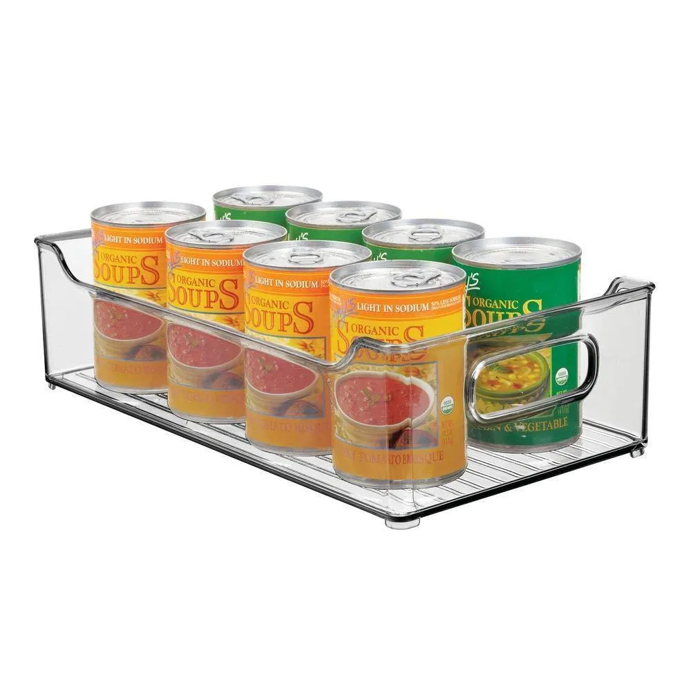mDesign Wide Stackable Plastic Kitchen Pantry Cabinet, Refrigerator or Freezer Food Storage Bin with Handles - Organizer for Fruit, Yogurt, Snacks, Pasta - BPA Free, 14.5" Long, 4 Pack - Smoke Gray