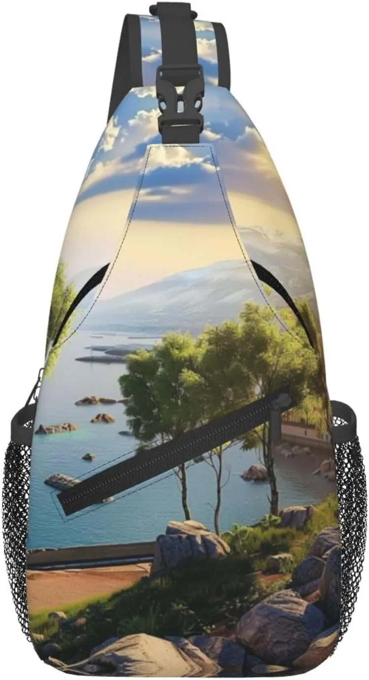 Mediterranean Landscape Cross Chest Bag Diagonally Men Women Crossbody Shoulder Bag Casual Fashion Travel Bag Sling Backpack