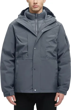 Men's 3 in 1 Winter Coats Water Resistant Ski Snow Warm Puffer Cotton Jacket With Multi-Pockets Windbreaker Jacket