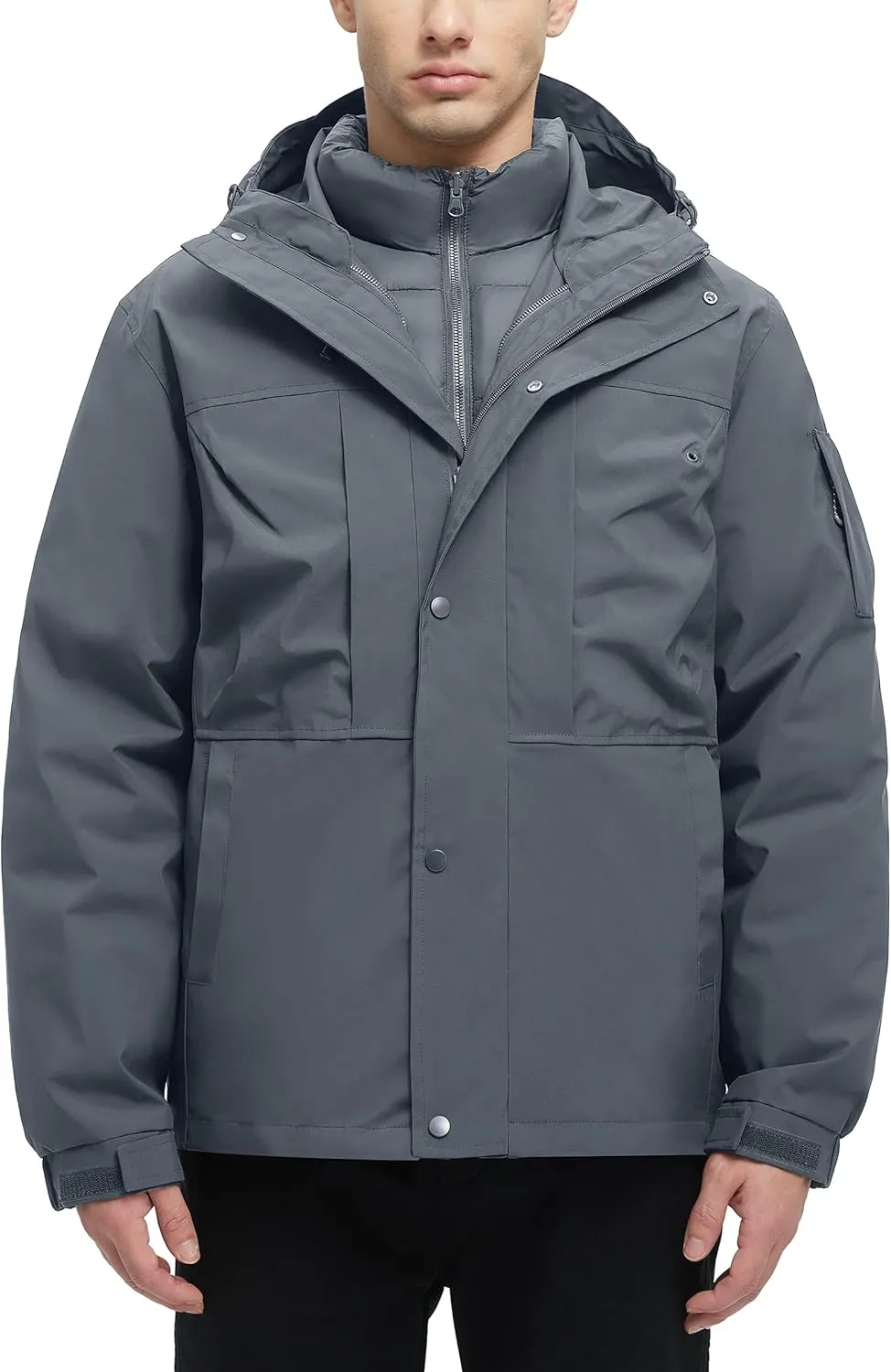 Men's 3 in 1 Winter Coats Water Resistant Ski Snow Warm Puffer Cotton Jacket With Multi-Pockets Windbreaker Jacket