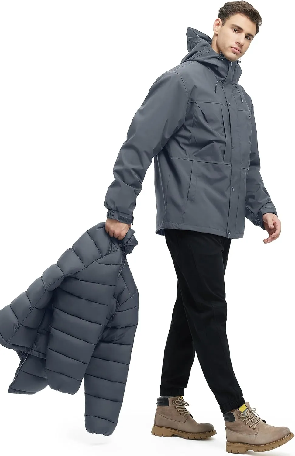 Men's 3 in 1 Winter Coats Water Resistant Ski Snow Warm Puffer Cotton Jacket With Multi-Pockets Windbreaker Jacket