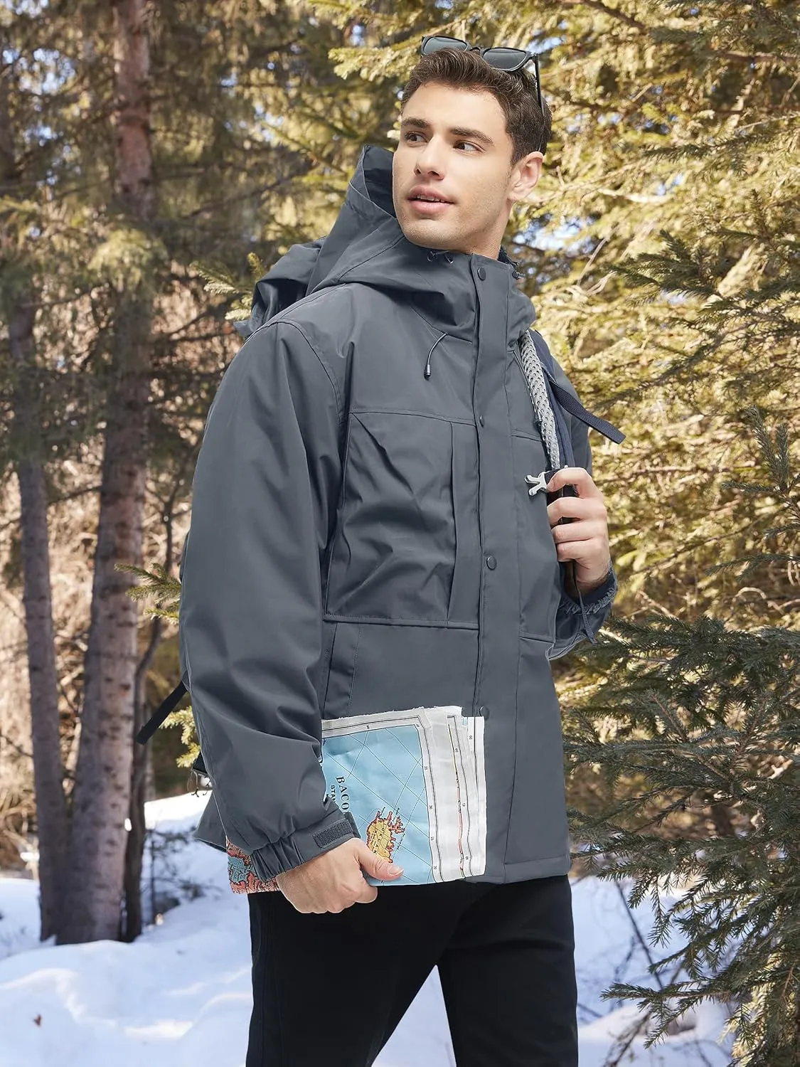 Men's 3 in 1 Winter Coats Water Resistant Ski Snow Warm Puffer Cotton Jacket With Multi-Pockets Windbreaker Jacket