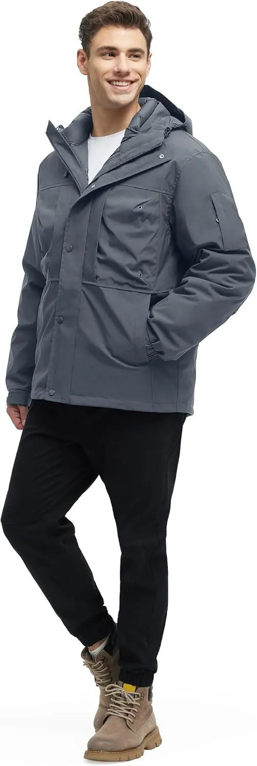 Men's 3 in 1 Winter Coats Water Resistant Ski Snow Warm Puffer Cotton Jacket With Multi-Pockets Windbreaker Jacket