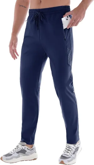 Men's Athletic Joggers Pants Workout Jogging Sweatpants Elastic Waist Tapered Stretch Casual Track Pants Zip Pockets