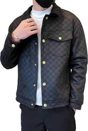 Men's Button Design Soft Leather Jacket Classic Lapel Car Moto Leathers Coat Male PU Outercoat Shirt Style Collar
