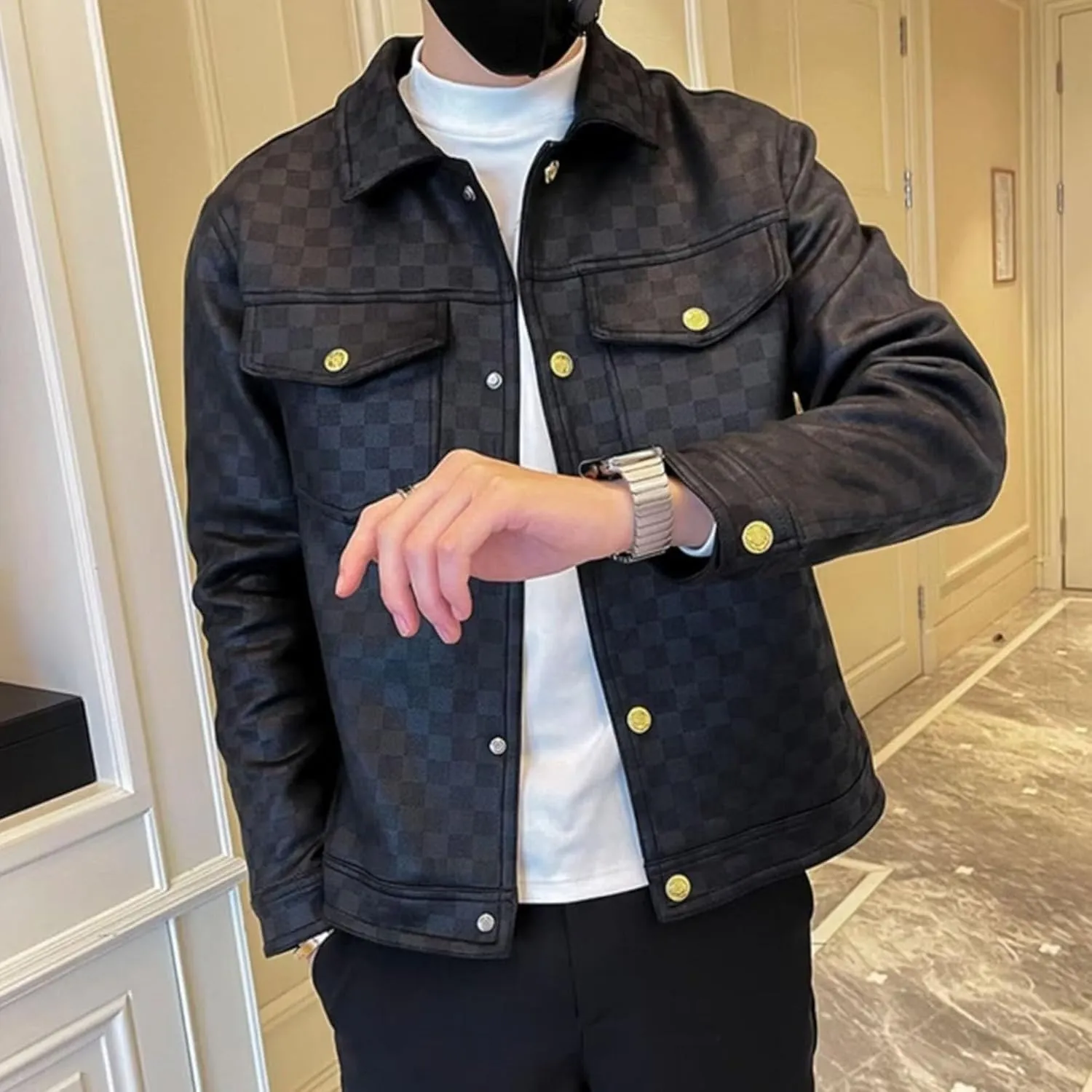 Men's Button Design Soft Leather Jacket Classic Lapel Car Moto Leathers Coat Male PU Outercoat Shirt Style Collar