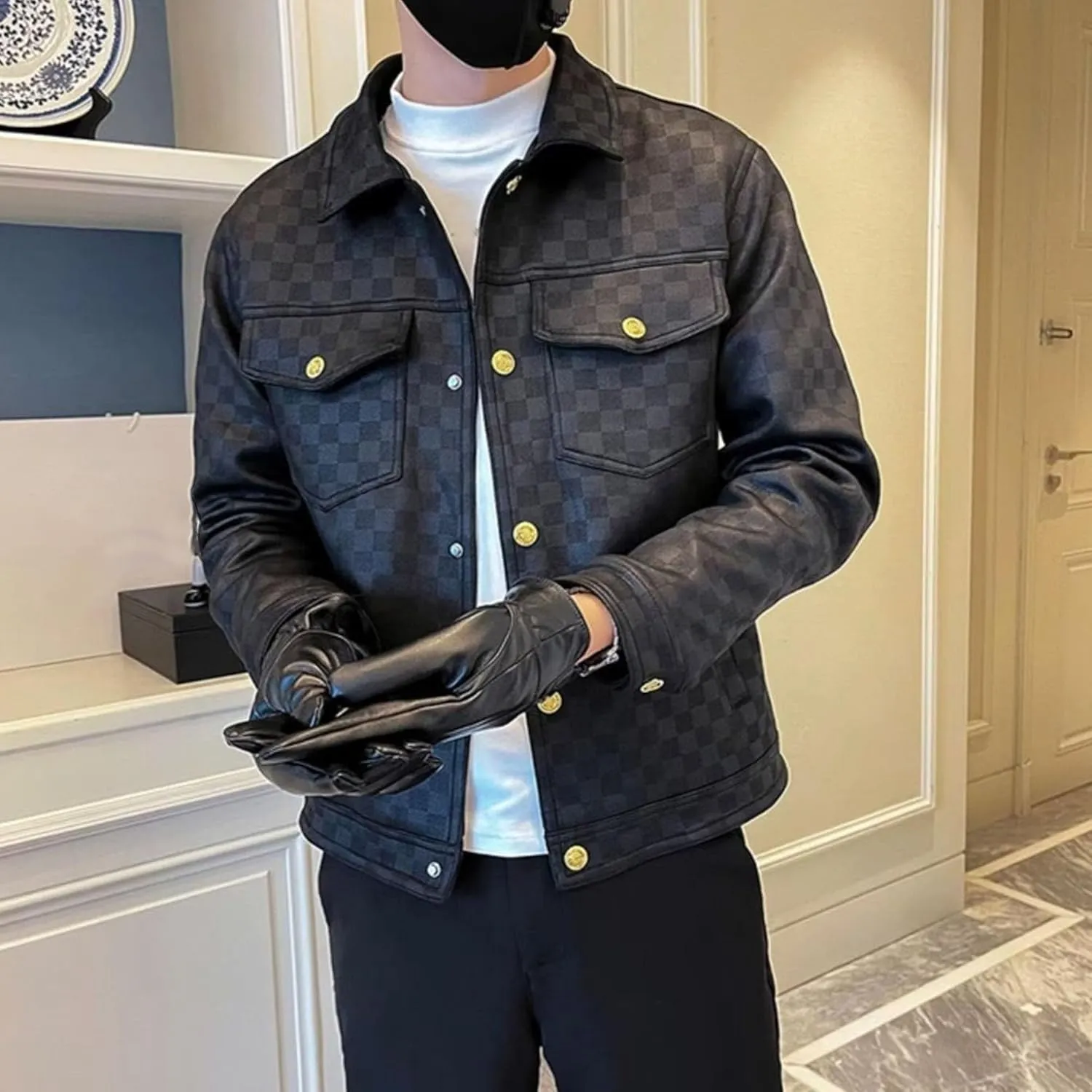 Men's Button Design Soft Leather Jacket Classic Lapel Car Moto Leathers Coat Male PU Outercoat Shirt Style Collar