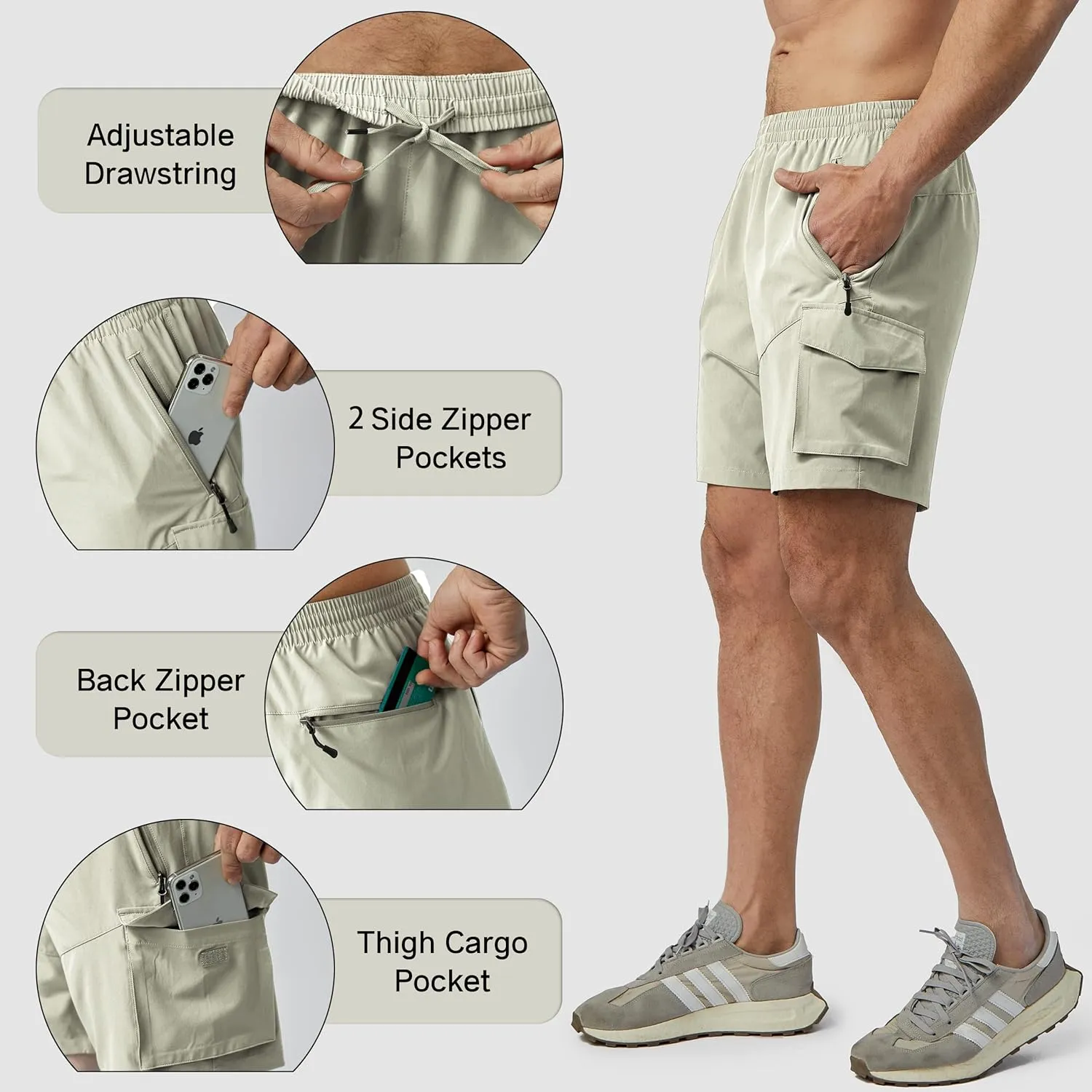 Men's Hiking Cargo Shorts Lightweight Quick Dry Athletic Shorts with Multi Pocket for Workout Golf Camping Casual