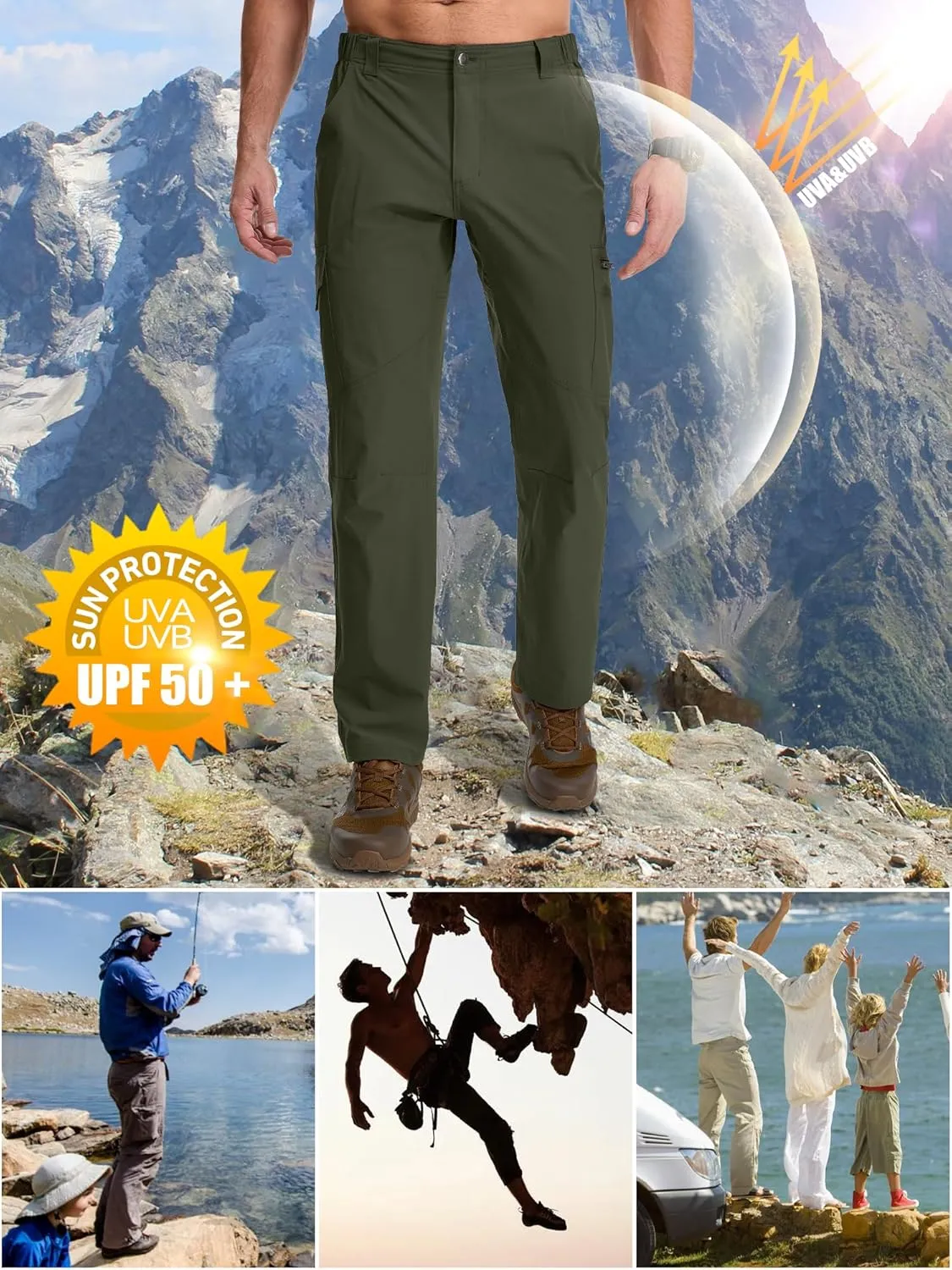 Mens Hiking Pants Lightweight Quick Dry Zip Off Safari Camping Fishing Travel boy Scout Pants