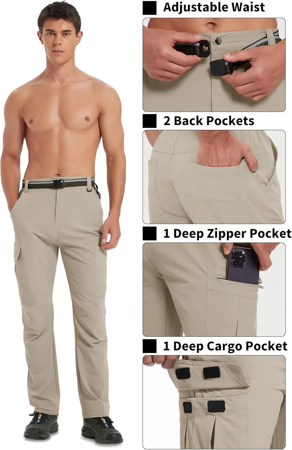 Men's Hiking Pants Quick-Dry Lightweight Waterproof Travel Outdoor Camping Hunting Fishing Work Cargo Pants