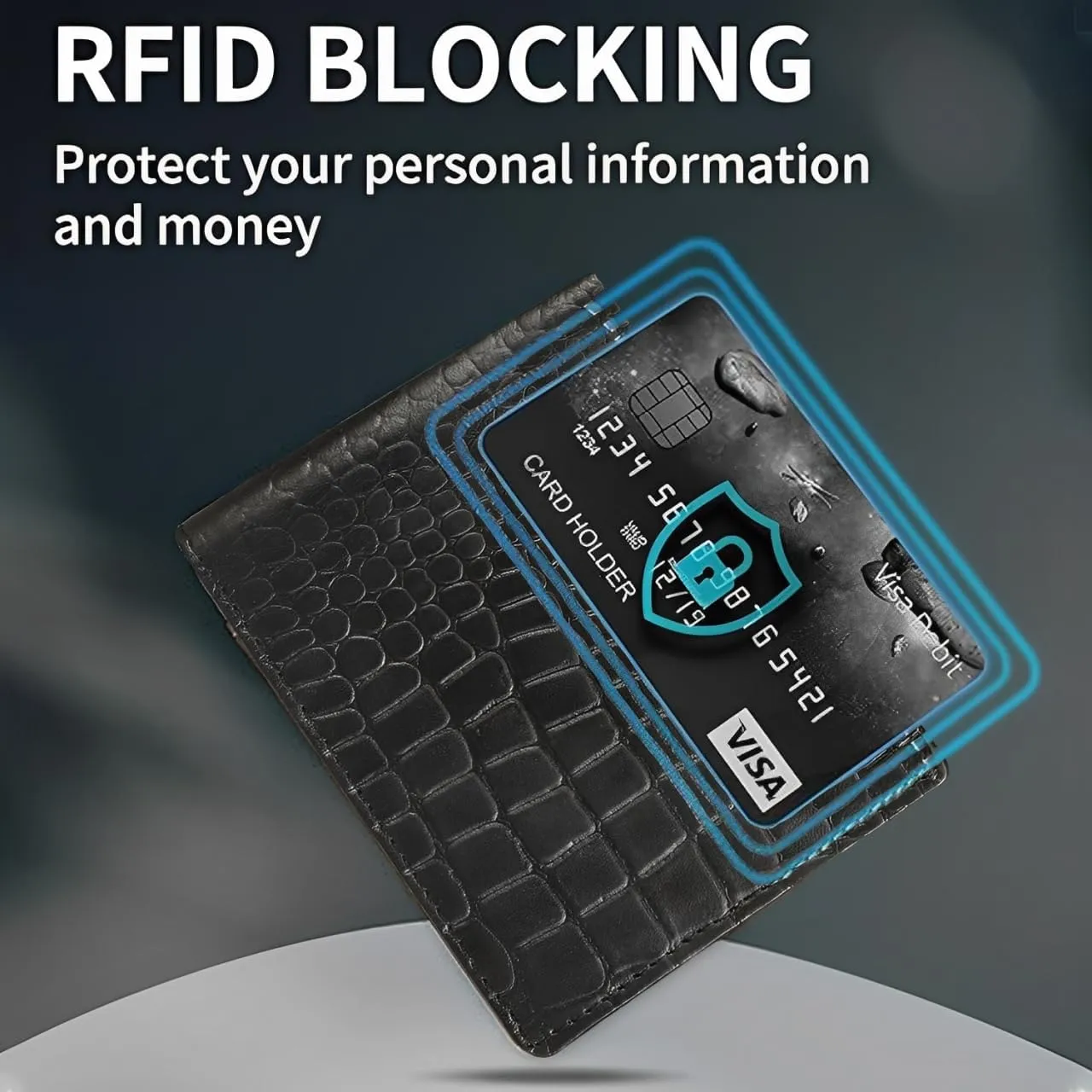 Men’s Leather Wallet – RFID Blocking Bifold Wallet, Front Pocket, Slim & Stylish with 15 Card Slots, ID Window, Alligator Pattern, Handmade, Crocodile, Durable Stitching – Black, Gift for Him