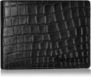 Men’s Leather Wallet – RFID Blocking Bifold Wallet, Front Pocket, Slim & Stylish with 15 Card Slots, ID Window, Alligator Pattern, Handmade, Crocodile, Durable Stitching – Black, Gift for Him