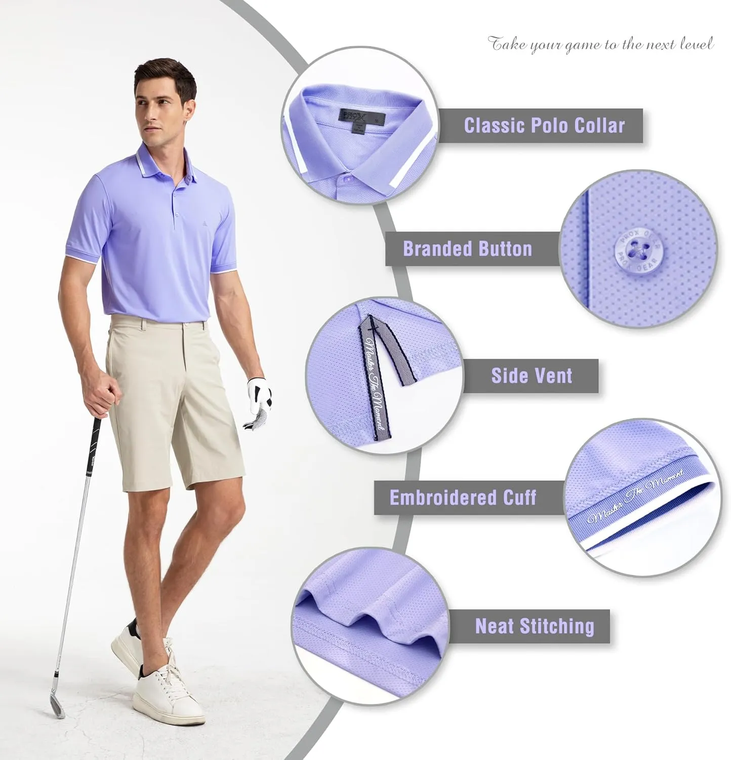 Men's Premium Golf Polo – Silky Tech Nylon, Cooling, UV-Resistant, Quick-Dry Athletic Shirt for Golf, Tennis