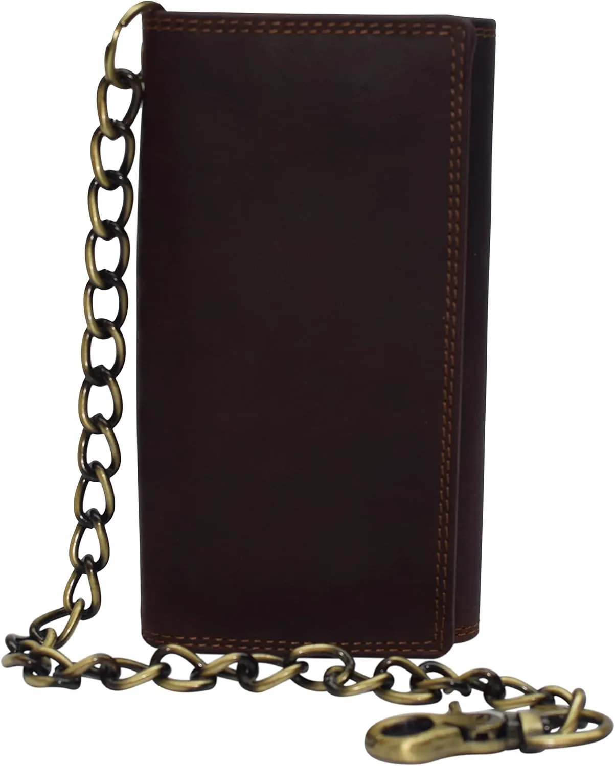 Men's RFID Signal Blocking Biker's Vintage Brown Leather Long Tri-fold Chain Checkbook Card ID Wallet (Brown)