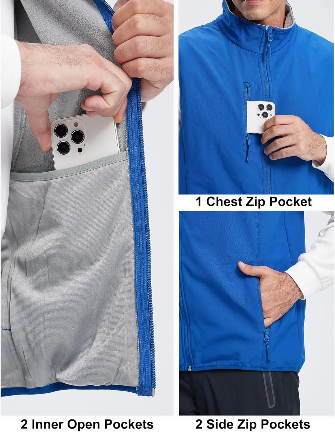 Men's Softshell Vest Fleece-Lined Windproof Sleeveless Jacket for Travel Hiking Fishing Running Golf