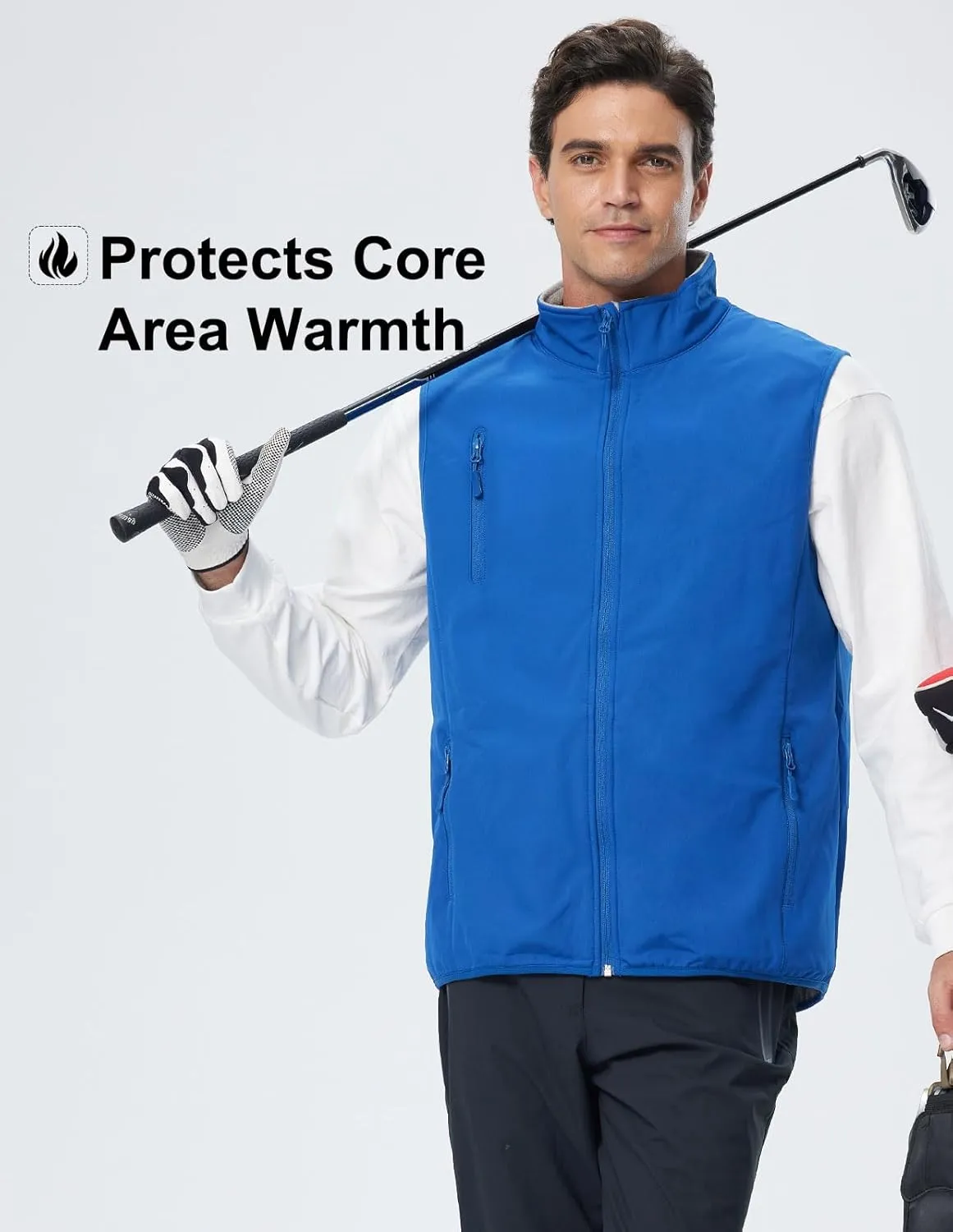Men's Softshell Vest Fleece-Lined Windproof Sleeveless Jacket for Travel Hiking Fishing Running Golf