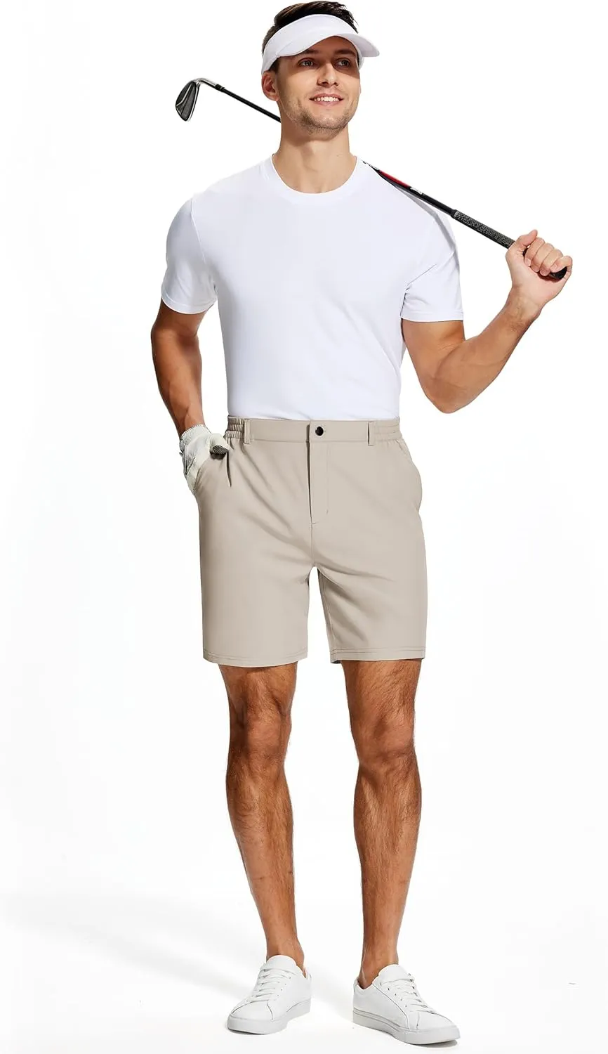 Mens Stretch Golf Shorts 7 Inch Inseam Quick Dry Lightweight Dress Shorts for Men with Zipper Pockets Hiking