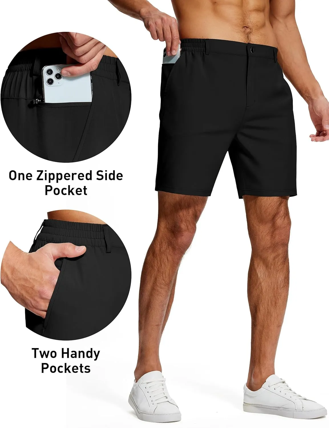Mens Stretch Golf Shorts 7 Inch Inseam Quick Dry Lightweight Dress Shorts for Men with Zipper Pockets Hiking