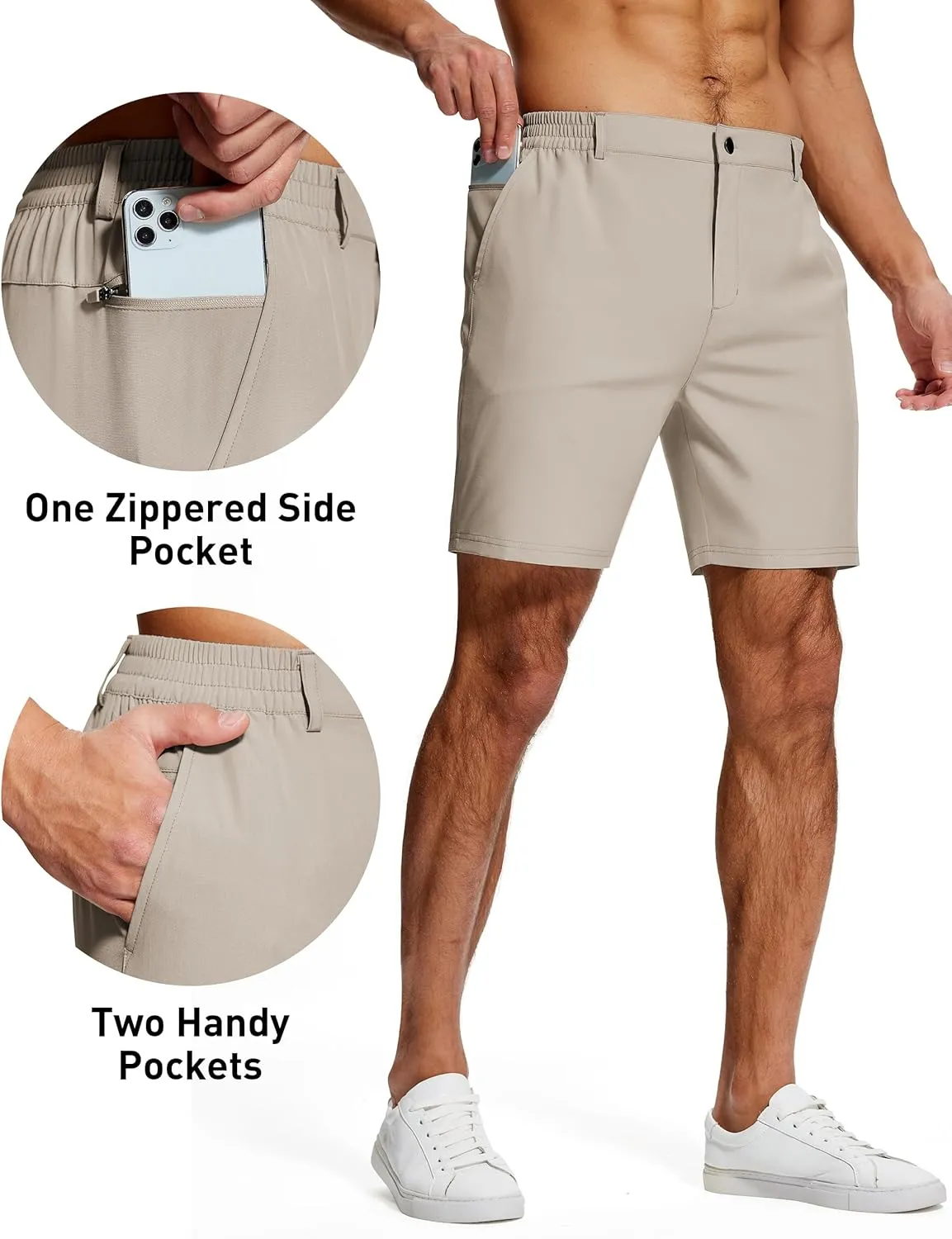 Mens Stretch Golf Shorts 7 Inch Inseam Quick Dry Lightweight Dress Shorts for Men with Zipper Pockets Hiking