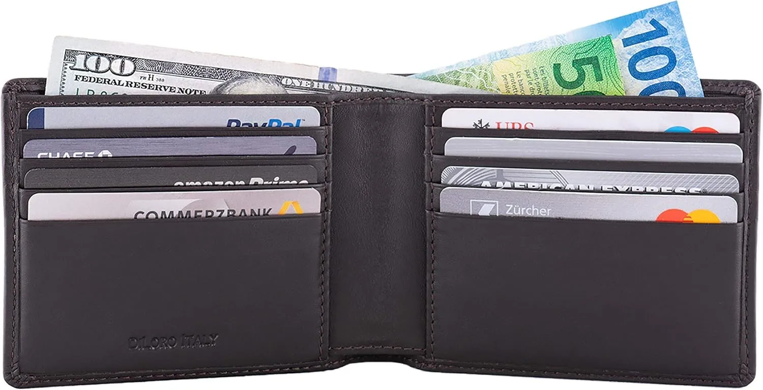 Mens Wallet Full Grain Genuine Leather Slim Minimalist Front Pocket Bifold Soft Nappa RFID Protection Brown